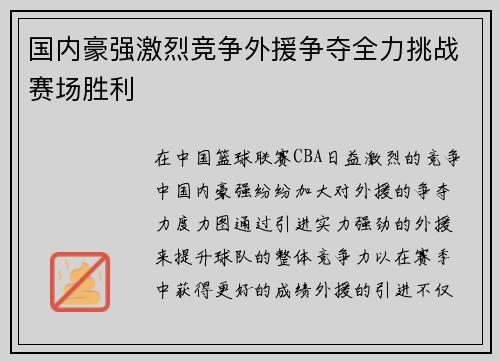 国内豪强激烈竞争外援争夺全力挑战赛场胜利
