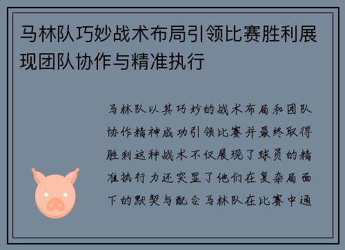 马林队巧妙战术布局引领比赛胜利展现团队协作与精准执行